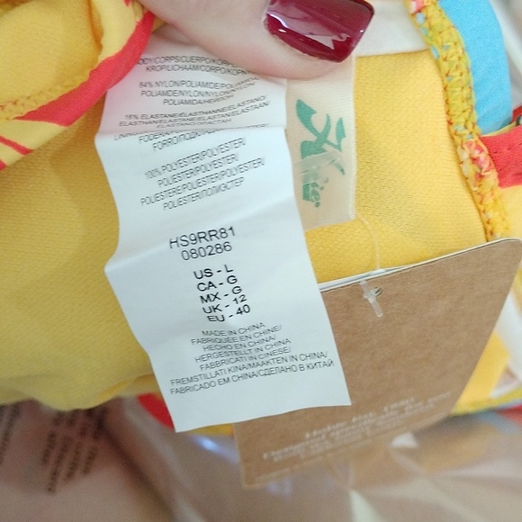 Hobie Womens Orange Floral Bloomy Daze Bandeau Bikini Swim Top, Size Large - Picture 10 of 12